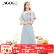 LAGOGO淺藍色時尚百搭工裝連衣裙女士拉谷谷夏季新款收腰短袖裙子 淺藍色(N8) S