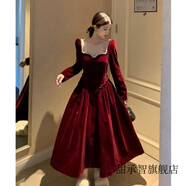 甜承智高級感在逃公主絲絨連衣裙女秋冬新款顯瘦宴會(huì )晚禮服中長(cháng)裙 紅色長(cháng)款 【搭配半身裙子/搭配闊 2XL 【140-160斤】【輕奢小眾炸