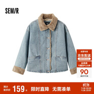 森馬（Semir）牛仔棉服女拼接毛領(lǐng)美式復(fù)古2024冬寬松毛邊夾克街頭109724108017