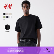 H&M男裝女裝T恤情侶裝重磅純棉寬松透氣圓領紅色短袖打底衫0608945 黑色 2XL 180/124 oversize寬松版型