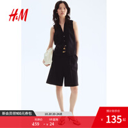 H&M女裝襯衫2025夏季新款亞麻混紡翻領(lǐng)通勤無(wú)袖修身V領(lǐng)襯衣1289990 黑色 XXS 150/76