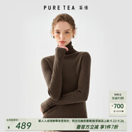 茶·愫【明星同款】puretea茶愫高領(lǐng)針織衫女堆堆袖打底毛衣秋季新款 深咖（高領(lǐng)） S