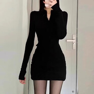 黑色連衣裙女包臀秋冬季內(nèi)搭緊身小媽套裝御姐穿搭裙子性感包臀 黑色半拉鏈包臀裙【常規(guī)款】 S