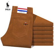拉爾倫保羅秋冬季燈芯絨男褲子長褲米色褲高爾夫直筒商務(wù)休閑褲棉條絨褲厚 深棕色 28 _2尺1
