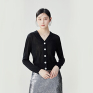阿瑪施（AMASS）女裝3D天衣無(wú)縫 簡(jiǎn)約百搭V領(lǐng)醋酸針織開(kāi)衫女5499132 黑 S (2碼)