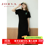 卓雅周末（JORYA weekend）2024夏季新款運動休閑開叉捏褶短袖T恤長連衣裙EJWDBU7 黑色 S