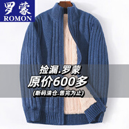 羅蒙加厚加絨毛衣外套男裝立領(lǐng)夾克坑條加肥加大碼胖子針織開(kāi)衫毛線(xiàn)衣 SL203牛仔藍 L