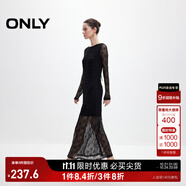 ONLY2025秋季新款甜美優(yōu)雅鉤花蕾絲長袖長裙連衣裙女|125161006 H1Z 黑色 2XL