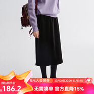 雲(yún)上生活女裝秋冬黑色半身裙氣質(zhì)寬松復(fù)古燈芯絨條絨半身裙Q6936F 黑色 S