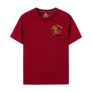 OLOEY馬年生肖馬本命年喜慶2026年新年短袖T恤純棉春節半袖大碼酒紅色 鞭炮馬[胸標]-酒紅 S 160(適合80-95斤左右)