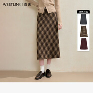 西遇（Westlink）西遇復古棱格毛呢半身裙學(xué)院風(fēng)高腰直筒中長(cháng)裙 咖色(V3355195) 28