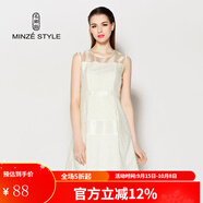 名師路品牌女裝夏裝歐美淑女無(wú)袖純色圓點(diǎn)簡(jiǎn)約拼接桑蠶絲真絲連衣裙中裙 白色80 XL