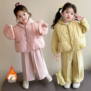 BUCHAOXING女童冬裝套裝2025新款兒童女孩衣服女寶寶加絨加厚洋氣衛衣三件套 粉色三件套（上衣+褲子+馬甲） 110 碼 建議3-4周歲 身高105左右