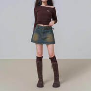 凱莉歐KEIKO 水洗做舊系帶牛仔短裙2025新款美工復古顯瘦A字包臀半身裙 靜謐藍 牛仔藍 S