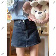 大碼美式復(fù)古a字半身裙女夏季辣妹高腰牛仔裙胖MM顯瘦包臀短裙子 深藍色 XXS S碼建議8098斤