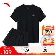 安踏速干套裝丨運動(dòng)短袖短褲兩件套女夏季冰絲跑步吸濕透氣羽毛球服