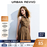 UR秋季新款女裝美拉德復(fù)古風(fēng)坎肩無(wú)袖連衣裙UWL740068 深咖棕 M