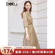 百圖betu女裝春季新款連衣裙復(fù)古寬松法式收腰顯瘦連衣裙2402T84 卡其色 L