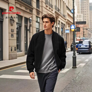 皮爾卡丹（pierre cardin）秋冬男士麂皮絨立領(lǐng)夾克男寬松復古拉鏈開(kāi)衫外套潮流時(shí)尚男士夾克 黑色 S