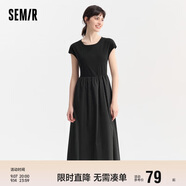 森馬連衣裙女圓領(lǐng)修身長裙氣質(zhì)時尚夏百搭拼接大擺裙107424114009