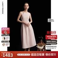 朗姿2025夏季新款優(yōu)雅一字領(lǐng)無袖連衣裙女高端法式修身收腰裙子 淡粉色 XL
