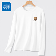真維斯（JEANSWEST）長袖t恤女雙面加絨內(nèi)搭打底衫女秋冬季2025新款顯瘦保暖秋衣上衣 白色 紙盒熊_K XL