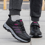 花花公子（PLAYBOY）春秋老人鞋男士秋冬季防滑中老年健步運動(dòng)鞋皮面防水爸爸鞋 黑玫紅(女) 39