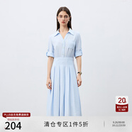 自巧小個子氣質(zhì)通勤翻領(lǐng)長袖百褶連衣裙女2025春裝新款格紋中長裙 晴空藍 S (3碼)