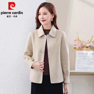 皮爾卡丹（pierre cardin）雙面羊.絨短外套女顯淑女氣質(zhì)雙面羊.毛呢外套春秋新品上衣女 米杏色 L 95-110斤