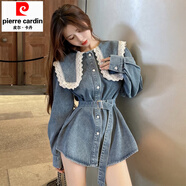 皮爾卡丹減齡氣質(zhì)襯衫連衣裙女秋冬大碼收腰顯瘦襯衣百褶裙短裙子胖mm 藍色娃娃領(lǐng)連衣短裙單件 L (建議105-115斤)