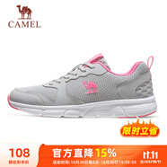 駱駝（CAMEL）網(wǎng)面透氣跑步女鞋輕量健步運動鞋子  CD2223L6852 灰/梅紅 36