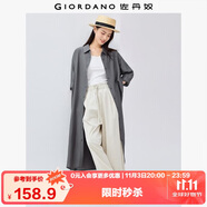 佐丹奴裙子女文藝風開叉下擺暗條紋長袖襯衫連衣裙女05465070