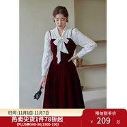 獨束大碼女裝絲絨吊帶連衣裙女冬裝新款胖mm法式氣質(zhì)背帶裙顯瘦 紅色 M