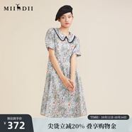 謎底純棉短袖連衣裙2022夏新款復(fù)古田園收腰花色中長裙222ML0707 深豆綠花 S
