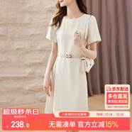 尚都比拉設(shè)計(jì)感拼接連衣裙夏季高級(jí)感氣質(zhì)百褶裙小個(gè)子中長(zhǎng)裙子 杏色 M