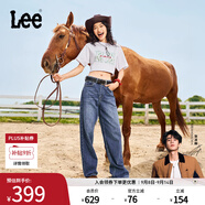 Lee【張凌赫代言】中藍(lán)色水洗428懶懶褲高腰女顯瘦寬腿牛仔褲潮流 中藍(lán)色1 27