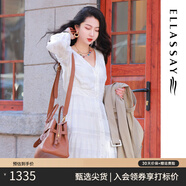 歌力思（ELLASSAY）【張婧儀同款】初戀小白裙新款100%桑蠶絲法式鏤空真絲連衣裙 白色織提花繡花 L