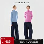 茶·愫【明星同款】puretea茶愫高領(lǐng)針織衫女堆堆袖打底毛衣秋季新款 粉紅（高領(lǐng)） S