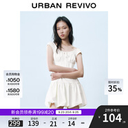 UR2025春季新款女裝撞色蕾絲飄帶U領(lǐng)無袖修身連衣裙UYY750014 米黃 (偏短) M
