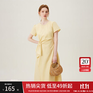 范思藍恩夏季圓領(lǐng)抽繩褶皺設(shè)計感連衣裙女2024夏裝新款白色高腰A字裙女 黃色 XL