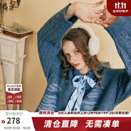 兩三事同頻奏鳴 2025春季新款休閑花色綁帶連帽針織裙寬松連衣裙 藍色 M