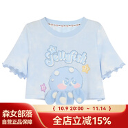 森女部落閨蜜裝chic甜辣T恤夏短袖萌趣上衣女立體玩偶設計感原創(chuàng  ) 藍色短T恤（單件） S