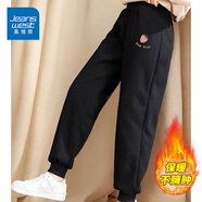 真維斯（JEANSWEST）加絨褲女秋冬季新款束腳褲小個(gè)子顯瘦加厚保暖羊羔絨長(cháng)棉褲子女生 黑色 草莓圖章_K 3XL