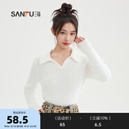 三福毛衣2024冬季V字翻領(lǐng)豹紋短款時(shí)尚上衣女裝495139 米白色 S