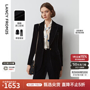 朗姿法式復(fù)古絲絨戧駁領(lǐng)黑色西裝外套女冬季新款通勤西服上衣 夜幕黑色 2XL