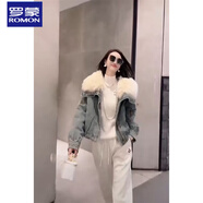 羅蒙2025新款冬季小個(gè)子氣質(zhì)毛毛牛仔外套女裝加厚派克服 正版質(zhì)量棉服 L 建議90-105