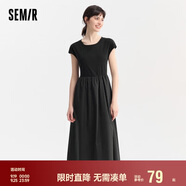 森馬連衣裙女圓領(lǐng)修身長裙氣質(zhì)時尚夏百搭拼接大擺裙107424114009