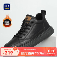 海瀾之家HLA男鞋秋冬款休閑皮鞋子男士板鞋HAAXXM4DBF453 黑色短絨款41