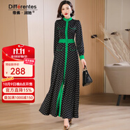 帝弗·潤馳2025秋裝新款高端女裝 輕奢波點印花連衣裙修身及踝長裙 黑色 M