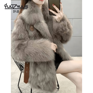 妤遇（YUUZYUUS）品牌女裝皮草外套女2025冬季新款狐貍毛中長(cháng)款收腰顯瘦大衣 可可色 L